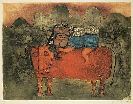 #1017 ~ Boulanger - Untitled - Kids on a Cow  #19/100