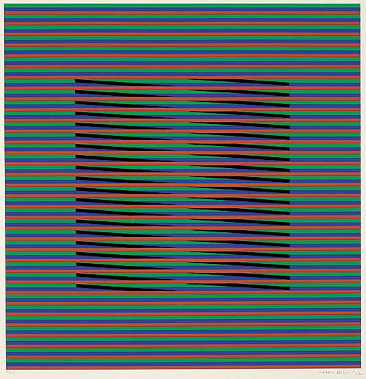 #1318 ~ Cruz-Diez - Untitled - Green, Blue and Red Op Art  #48/75