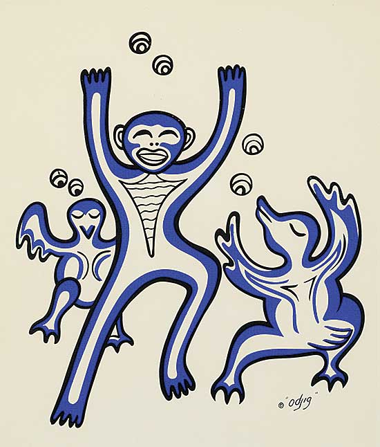 #52 ~ Odjig - Untitled - Nanabush and Two Ducks [Blue]