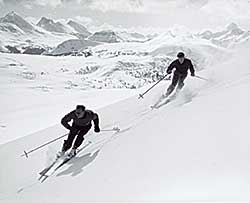 #107 ~ Harmon - Skiers, Sunshine Village, 1950's