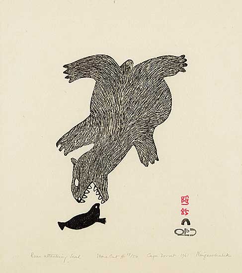 #1123 ~ Pootoogook - Bear Attacking Seal  #17/50