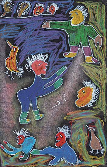 #1164 ~ Tasseor - Untitled - Figures and Birds
