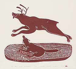 #1047 ~ Inukpuk - Untitled - Caribou Trying to Outrun the Wolf  #7/40