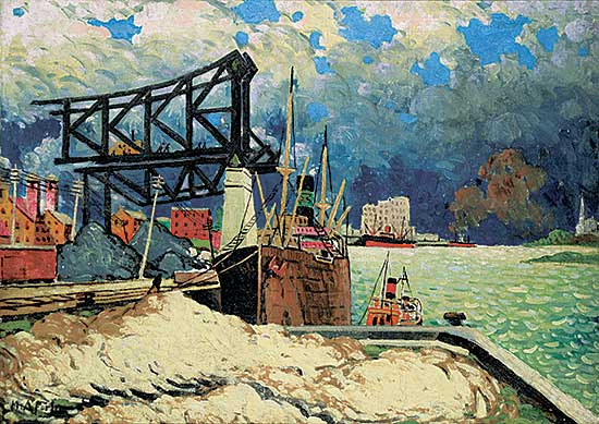 #47 ~ Fortin - The Sandpile, Harbour Scene, Montreal [Le Pont Jacques Cartier en Construction]