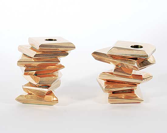 #487 ~ Leadbeater - Untitled - Pair of Stacked Candle Holders