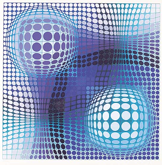 #270 ~ Vasarely - Untitled - Blue and Purple Sphere Abstraction  #188/250