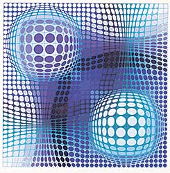 #270 ~ Vasarely - Untitled - Blue and Purple Sphere Abstraction  #188/250