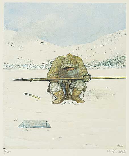 #2173 ~ Kurelek - Untitled - Hunter Awaiting Seal at Breathing Hole  #1/300