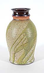 #2345 ~ House - Untitled - Green Wash with Brown Top Vase
