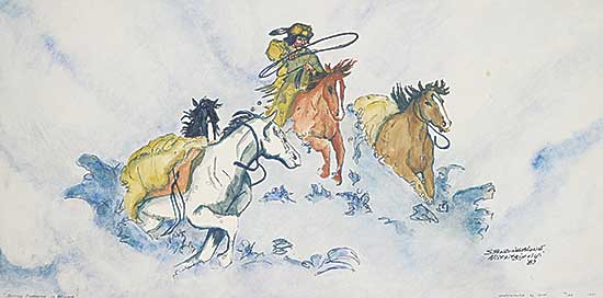 #859 ~ Standing Alone - Driving Packhorses in Blizzard  #16/199
