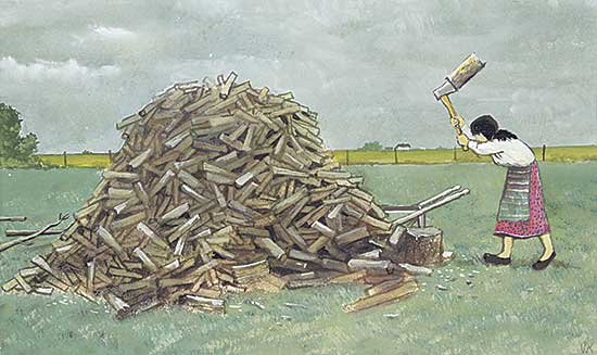 #100 ~ Kurelek - Woman Chopping Wood