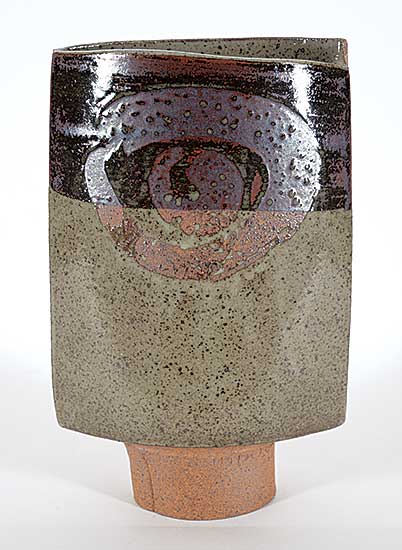 #113 ~ Lindoe - Untitled - Red and Grey Flat Vase