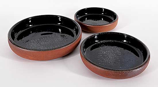 #2320 ~ Lindoe - Untitled - Three Black Nesting Dishes with Scratch Design