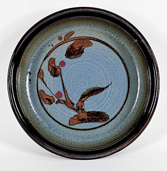 #2327 ~ Liske - Untitled - Blue and Brown Bowl with Botanical Shapes
