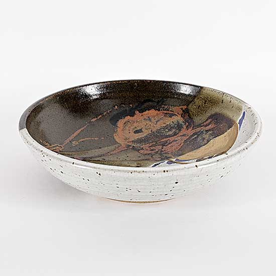 #2328 ~ Liske - Untitled - Green and Beige Bowl with Flower Design