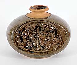 #2257 ~ Drahanchuk - Untitled - Olive Vase with Flat Ornate Face