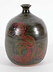 #2331 ~ Liske - Untitled - Bottle Vase with Red Abstract Shapes