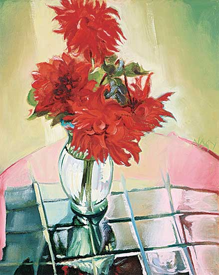 #122 ~ Nagy - Red Dahlia in Green Vase