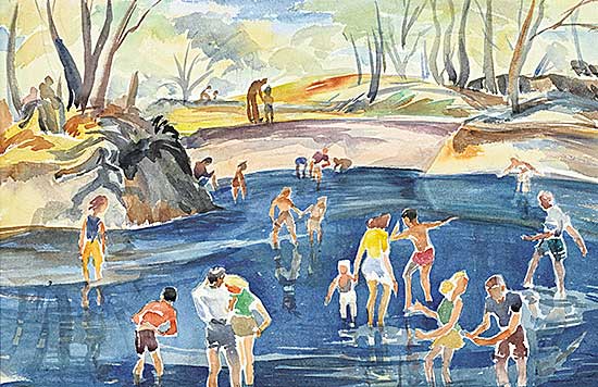 #457 ~ Pragnell - Untitled - Bathers in Dark Blue Waters