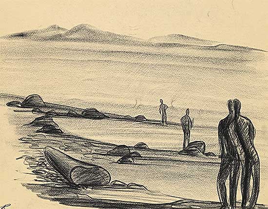 #1580 ~ Robinson - Untitled - Figures on the Beach