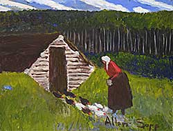 #1385 ~ Sapp - Untitled - Grandma Feeding Chickens