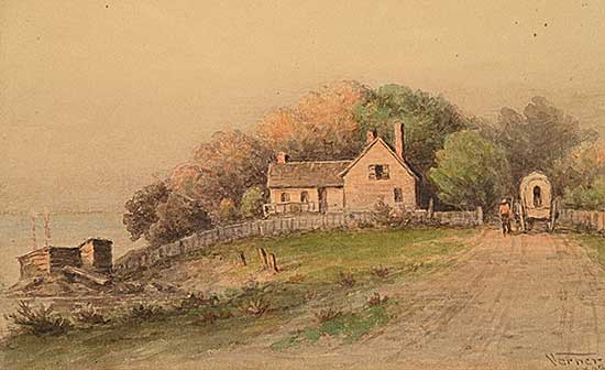 #556 ~ Verner - Untitled - Figure and Wagon in a Coastal Village