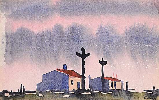 #2095 ~ Genn - Untitled - Village at Sunset