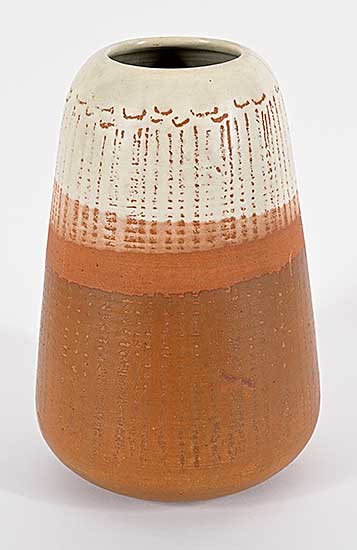 #1238 ~ Lindoe - Untitled - Cream and Orange Vase