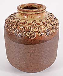 #99 ~ Lindoe - Untitled - Cream and Brown Vase with Floral Edging