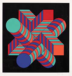 #256 ~ Vasarely - Untitled - Red, Blue and Turquoise Shapes  #220/250