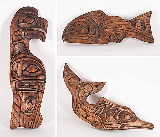 #1178 ~ Robertson - Untitled - Eagle, Salmon and Dolphin Carvings