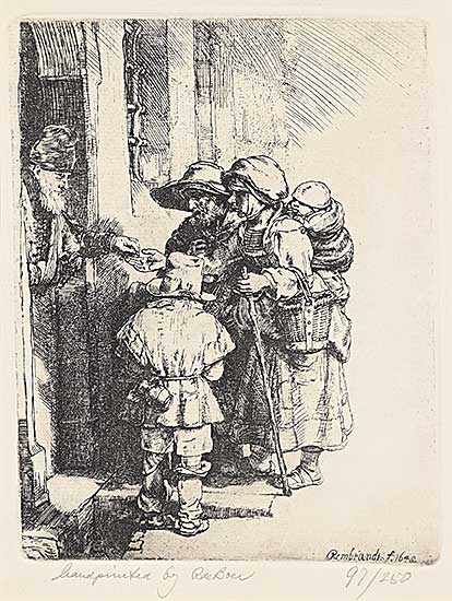 #1399 ~ Rembrandt - Beggars Receiving Alms at the Door of a House  #97/250