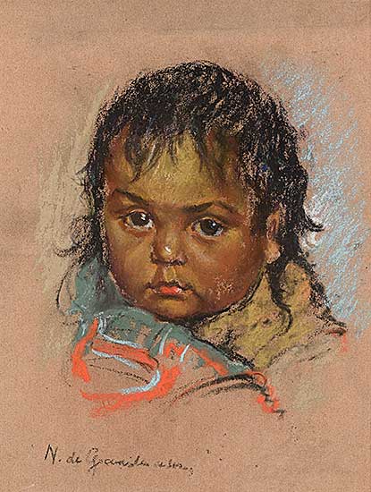 #2093 ~ de Grandmaison - Untitled - Child with Orange and Blue Shirt