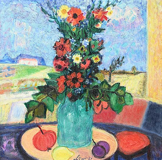 #2219 ~ Lewicki - Red Flowers in Green Vase