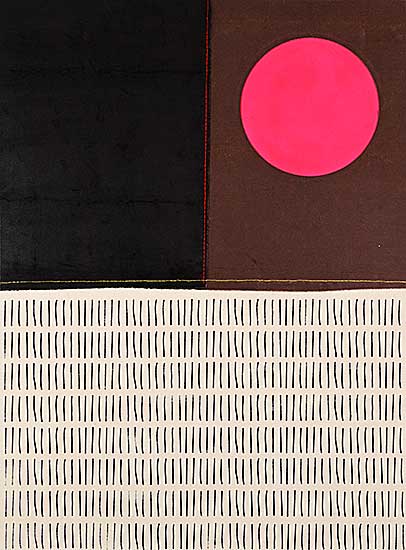 #1014 ~ Hill - Pink Sun, Yellow Line with Many Marks