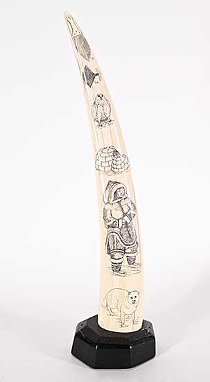 #1232 ~ Atchealak - Untitled - Inuit Life and Animals Scrimshaw