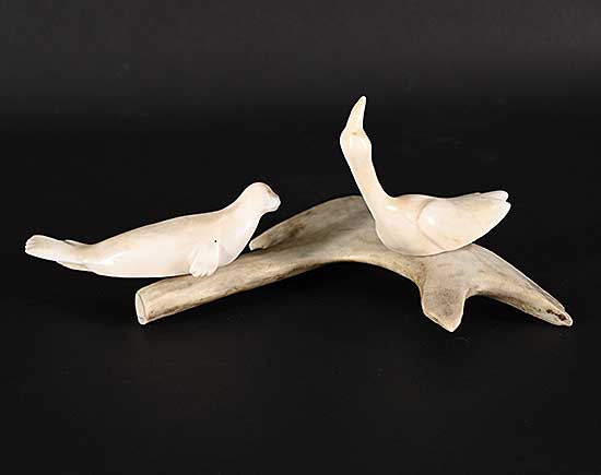 #1305 ~ Lelina - Untitled - Bird and Seal on Antler