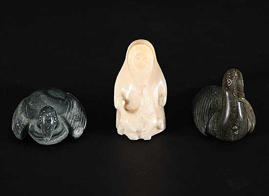 #1428 ~ School - Untitled - One Inuk with Dog and Two Birds