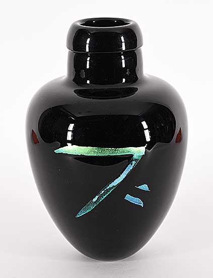 #1536 ~ Hall - Untitled - Black and Green Pot with Symbol III