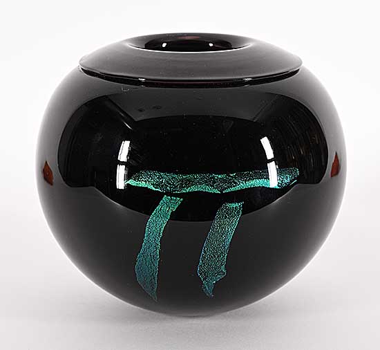 #1537 ~ Hall - Untitled - Black and Green Pot with Symbol II