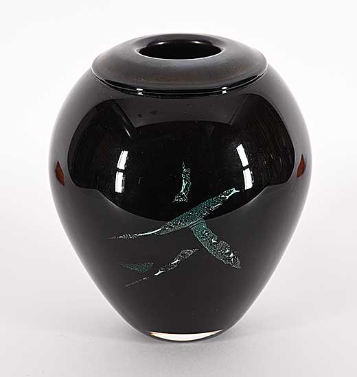 #1538 ~ Hall - Untitled - Black and Green Pot with Symbol I