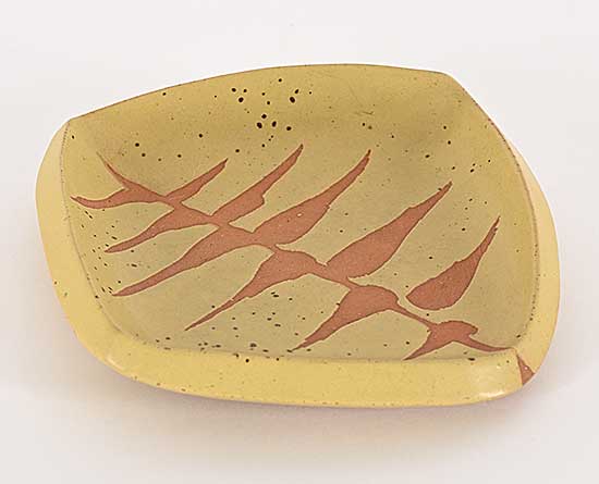 #1560 ~ Lindoe - Untitled - Pistachio Dish with Brown Stripes
