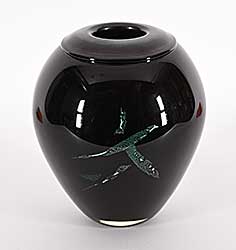#1538 ~ Hall - Untitled - Black and Green Pot with Symbol I