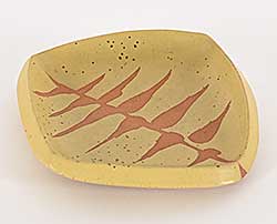 #1560 ~ Lindoe - Untitled - Pistachio Dish with Brown Stripes