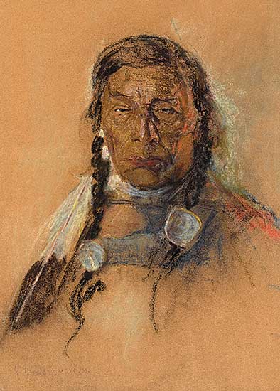 #217 ~ de Grandmaison - Untitled - Portrait of a Man with Braids and Feather