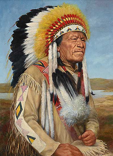 #417 ~ Metzger - Stoic Figure in Feather Headdress