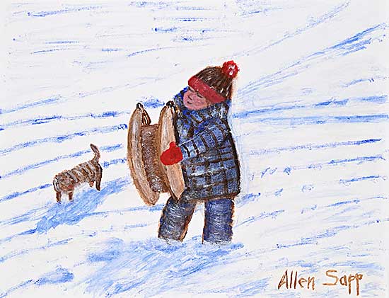 #509 ~ Sapp - Untitled - Little Fellow Going Sledding
