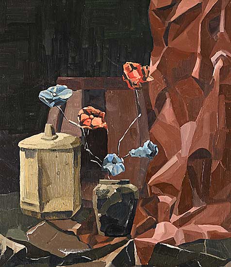 #2335 ~ School - Untitled - Blue and Red Flower Still Life