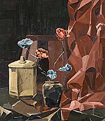 #2335 ~ School - Untitled - Blue and Red Flower Still Life