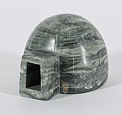 #1143 ~ Kuhoktak - Untitled - Igloo Interior with Man Preparing Meat